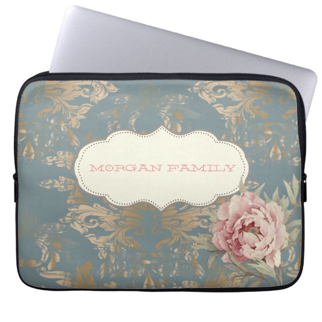 Chic Elegant Guld Damask Ro Laptop Fodral (Framsidan)