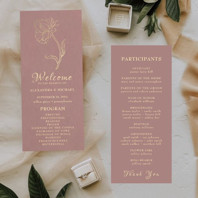 Chic Elegant Guld Flower Typography Bröllop Program (Skapare uppladdad)