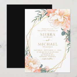 Chic Elegant Guld Peach Black Blommigt Bröllop Inbjudningar