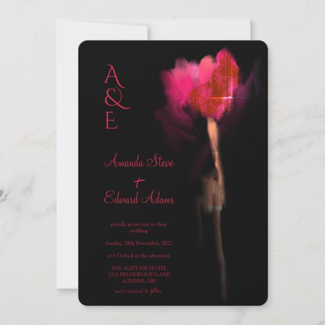 Chic Elegant Hett Red Tulip Blommigt Monogram Bröl Inbjudningar (Framsida)