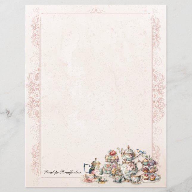Chic Elegant High Tea Your Name Stationery Papper (Framsida)