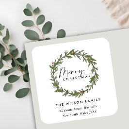 CHIC ELEGANT HOLLY BERRY WREATH CHRISTMAS ADRESS FYRKANTIGT KLISTERMÄRKE