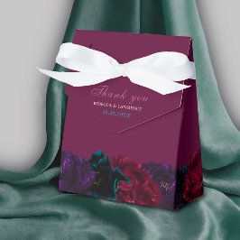Chic elegant jewel tones blommor burgundy bröllop presentaskar