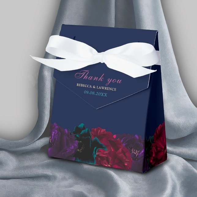 Chic elegant jeweltoner blommor blått bröllop presentaskar (Skapare uppladdad)