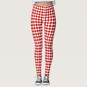 Chic Elegant Ljusröd vit romb Mönster Leggings