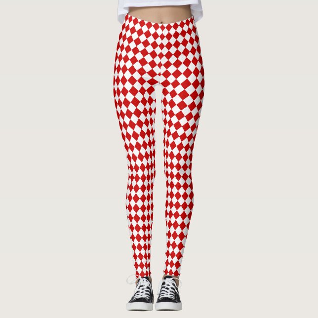 Chic Elegant Ljusröd vit romb Mönster Leggings (Framsida)