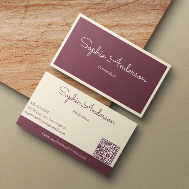 Chic Elegant Mauve & Cream with QR Code  Visitkort (Skapare uppladdad)