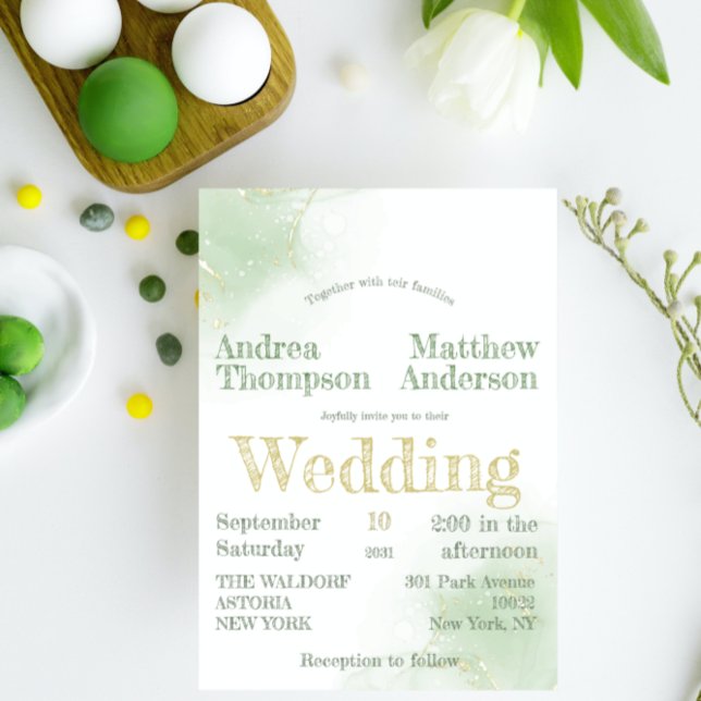 Chic Elegant Minimalistisk Greenery med golg Foil Inbjudningar (Skapare uppladdad)