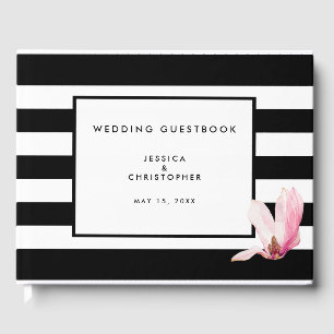 Chic Elegant Modern Black White Rand Magnolia Gästböcker