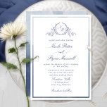 Chic Elegant Monogram Navy Watercolor Bröllop Inbjudningar<br><div class="desc">Förtjusar vänner och familj med den här inbjudan från elegant bröllop som visar bra hand plockade leafy botaniskt monogram med brud och brudgumms initialer. Frontinbjudan trimmade med tunna blå nyanser vattenfärg ram, medan inbjudan med vackra vattenfärger tvättar i marinfärgade och blå nyanser. Ren och enkel fullt av elegans och elegans...</div>