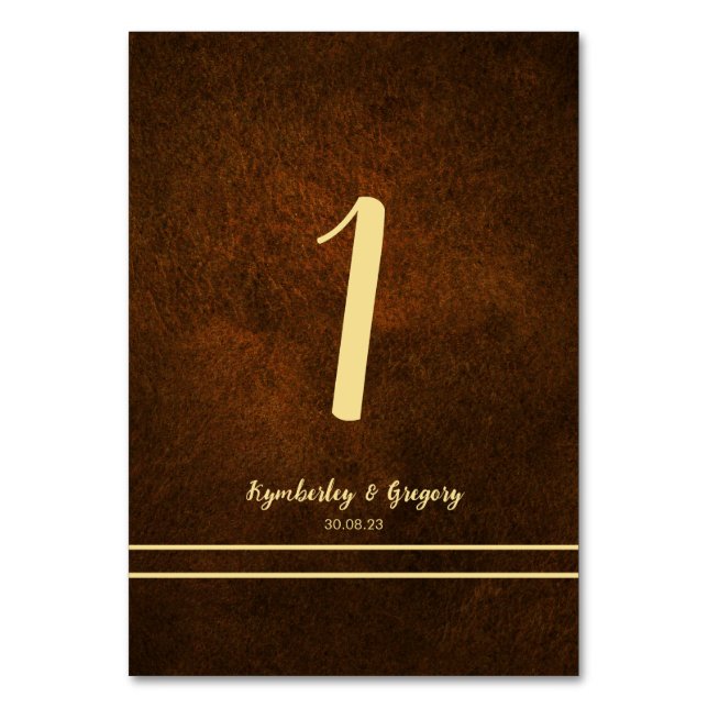 Chic Elegant Mörk Brown Texturerad Guld Bordsnummer (Framsidan)