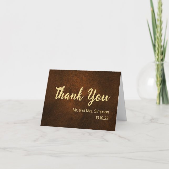 Chic Elegant Mörk Brun texturerad Guld-dekorfärg Tack Kort (Framsida)