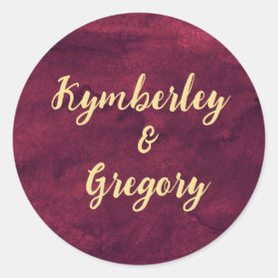 Chic Elegant Mörk Burgundy Watercolor Guld accent Runt Klistermärke