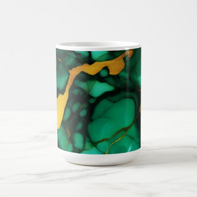 Chic Elegant mörk grönt golden gult Faux Marble Kaffemugg (Center)