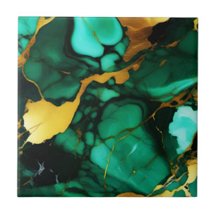 Chic Elegant mörk grönt golden gult Faux Marble Kakelplatta