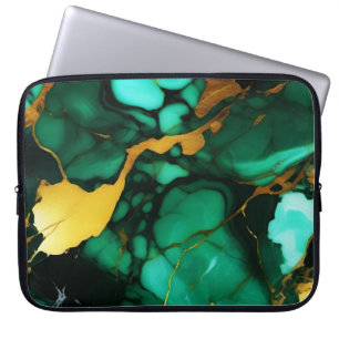 Chic Elegant mörk grönt golden gult Faux Marble Laptop Fodral