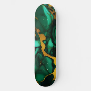 Chic Elegant mörk grönt golden gult Faux Marble Mini Skateboard Bräda 18,5 Cm