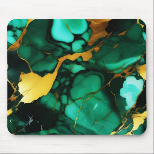 Chic Elegant mörk grönt golden gult Faux Marble Musmatta