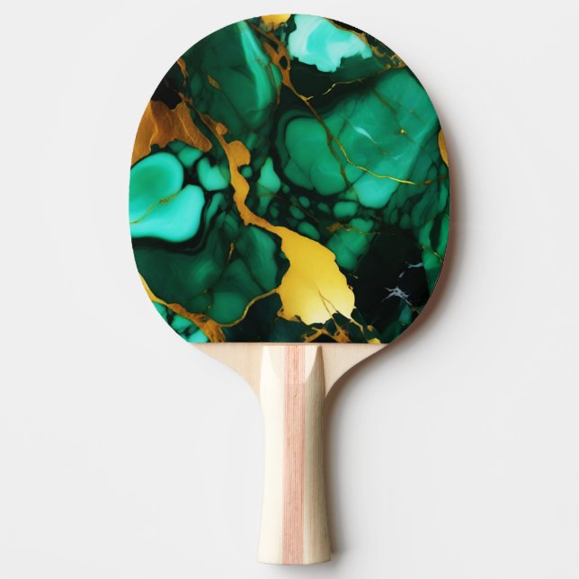 Chic Elegant mörk grönt golden gult Faux Marble Pingisracket (Framsidan)
