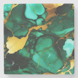Chic Elegant mörk grönt golden gult Faux Marble Stenunderlägg