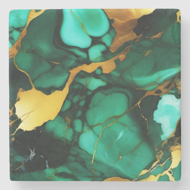 Chic Elegant mörk grönt golden gult Faux Marble Stenunderlägg (Framsidan)