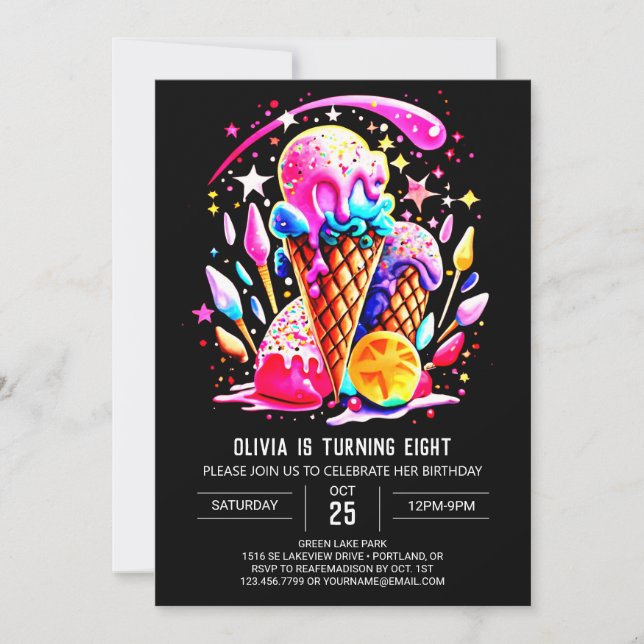 Chic Elegant Pastel Ice Cream Girl Birthday Inbjudningar (Framsida)