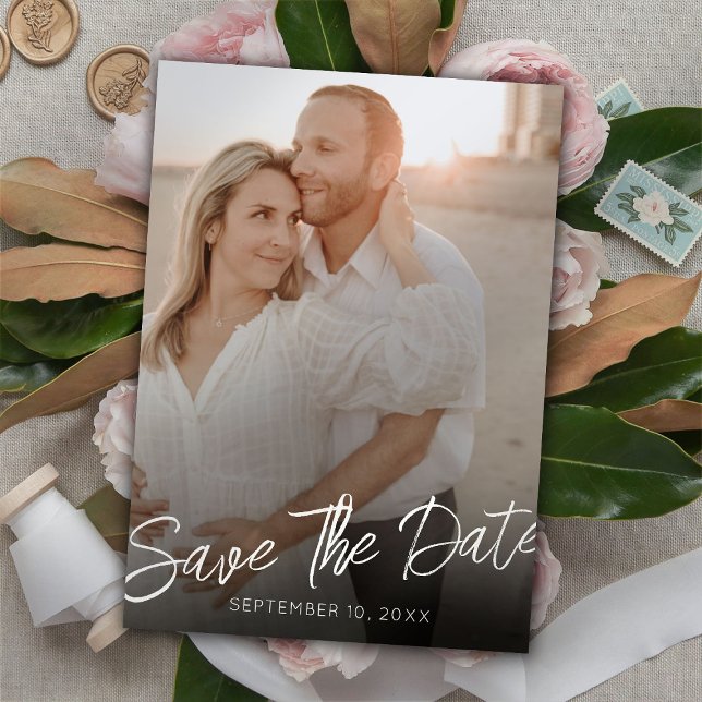 Chic Elegant Photo Lodrät Bröllop spara datum Inbjudningar (Skapare uppladdad)