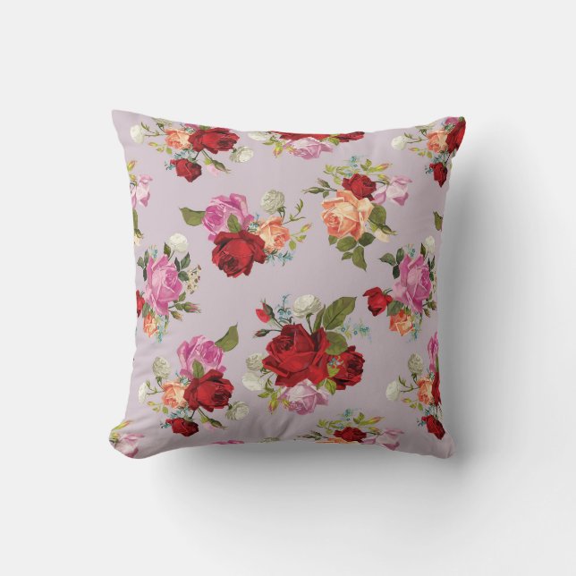 Chic Elegant Pink Red Roses Floral  Kudde (Framsida)