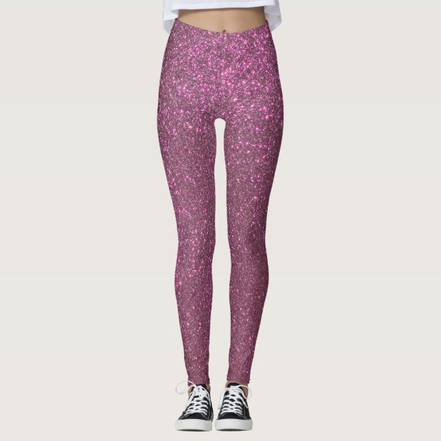 Chic Elegant Plum Lila Sparkly Glitter Leggings (Framsida)