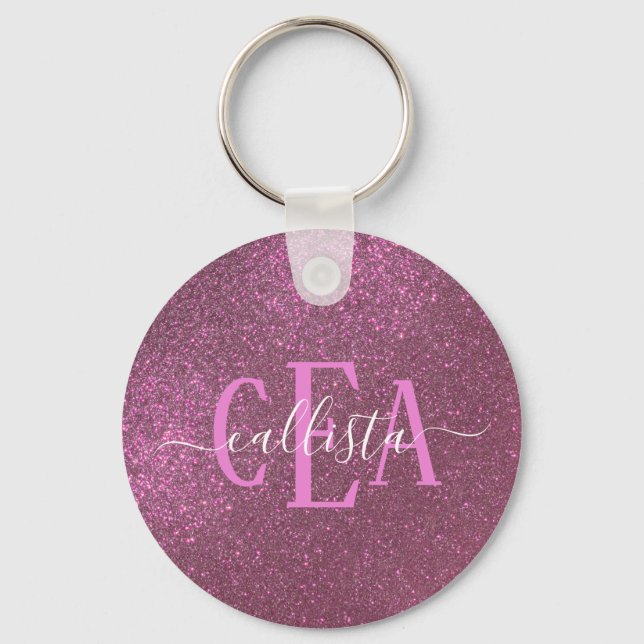 Chic Elegant Plum Lila Sparkly Glitter Monogram Nyckelring (Framsida)