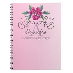 Chic Elegant Ro Blommigt Monogram Anteckningsbok