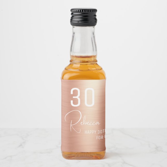 Chic Elegant Ro Guld 30 Födelsedagsfest Mini Spritflaskor Etikett (Framsida)