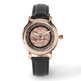 Chic Elegant Ro Guld Leopard Skriv ut Namn Monogra Armbandsur