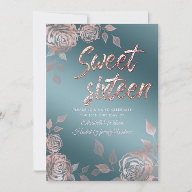 Chic elegant Ro Guld rosor sweet sixteen Inbjudningar (Framsida)