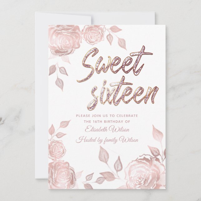 Chic elegant Ro Guld rosor sweet sixteen Inbjudningar (Framsida)
