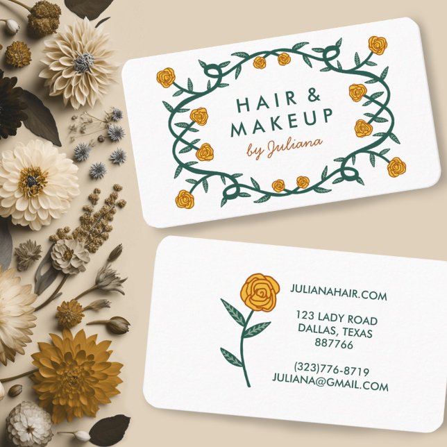 Chic Elegant Ro Ram Blommigt  Guld Cream Visitkort (Lovely business cards with a golden rose design)