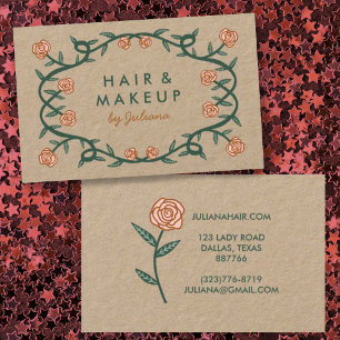 Chic Elegant Ro Ram Blommigt Rosa Kraft Papper Visitkort