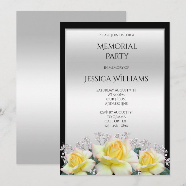 Chic Elegant Ro Silver Memorial Party Inbjudningar (Fram/baksida)