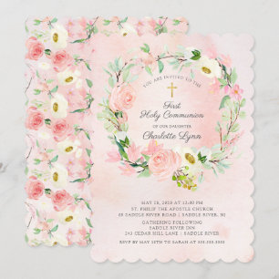 Chic & Elegant  Rosa Blommigt Första kommissionen Inbjudningar