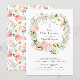 Chic & Elegant Rosa Blommigt Första kommissionen Inbjudningar