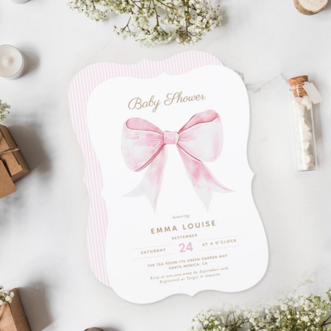 Chic Elegant Rosa Coquette Bow Baby Shower Girl Inbjudningar (Skapare uppladdad)
