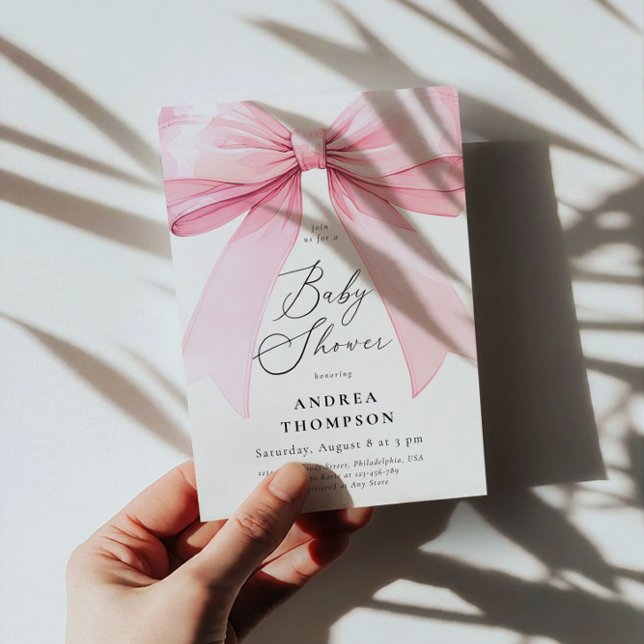 Chic Elegant Rosa Coquette Bow Baby Shower Girl Inbjudningar (Skapare uppladdad)