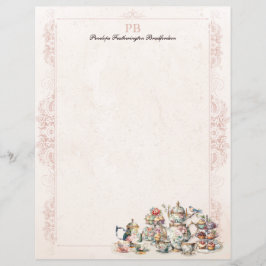 Chic Elegant Rosa Tea Monogrammed Stationery Pappe