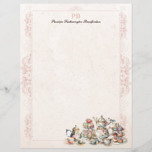 Chic Elegant Rosa Tea Monogrammed Stationery Pappe