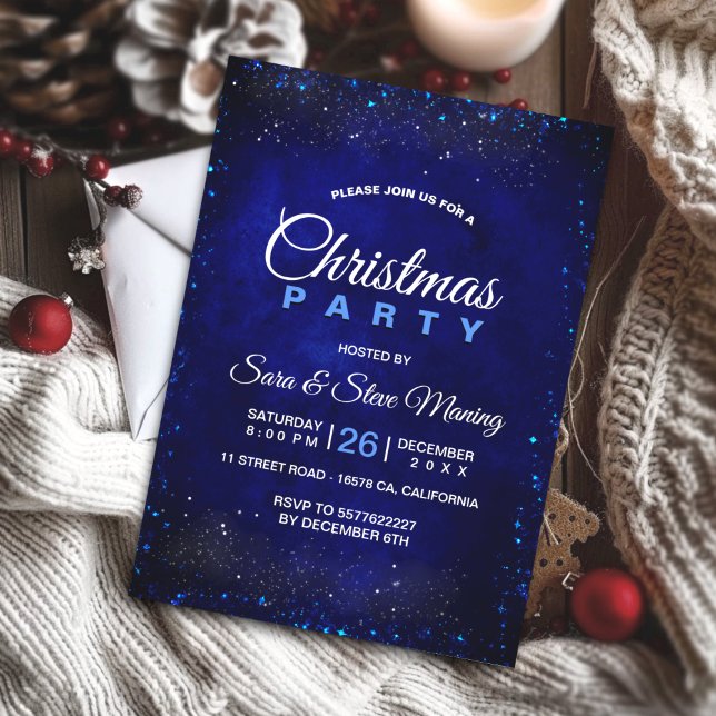 Chic elegant royal blue faux glitter jul inbjudningar (Skapare uppladdad)
