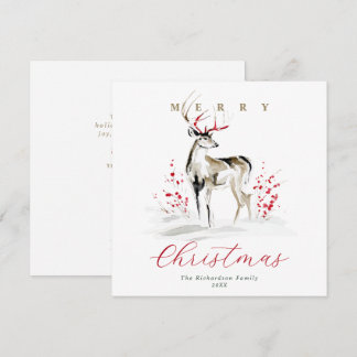 Chic Elegant Rustic Watercolor Deer Christmas Julkort