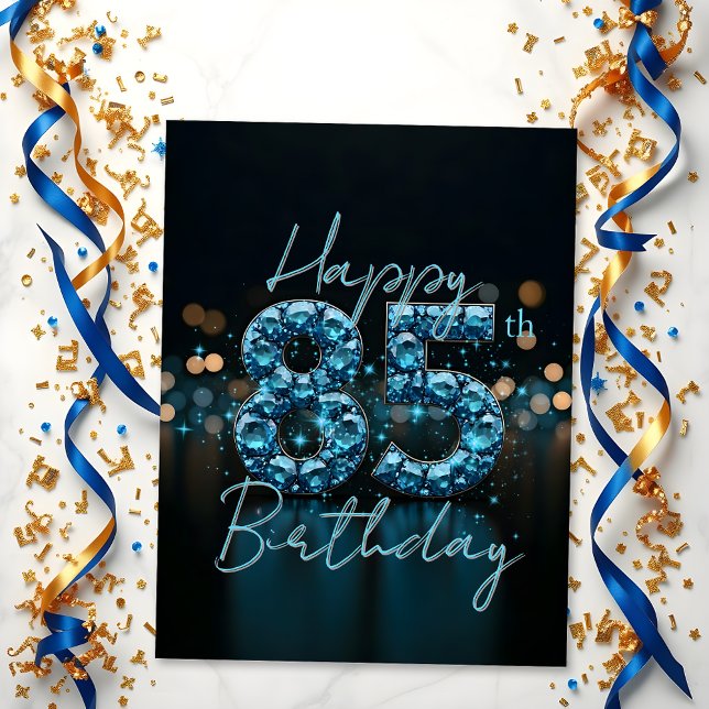 Chic Elegant Sapphire Blue and Black 85 Birthday Vykort (Skapare uppladdad)