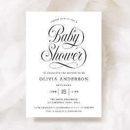 Chic Elegant Script Black & White Baby Shower Inbjudningar