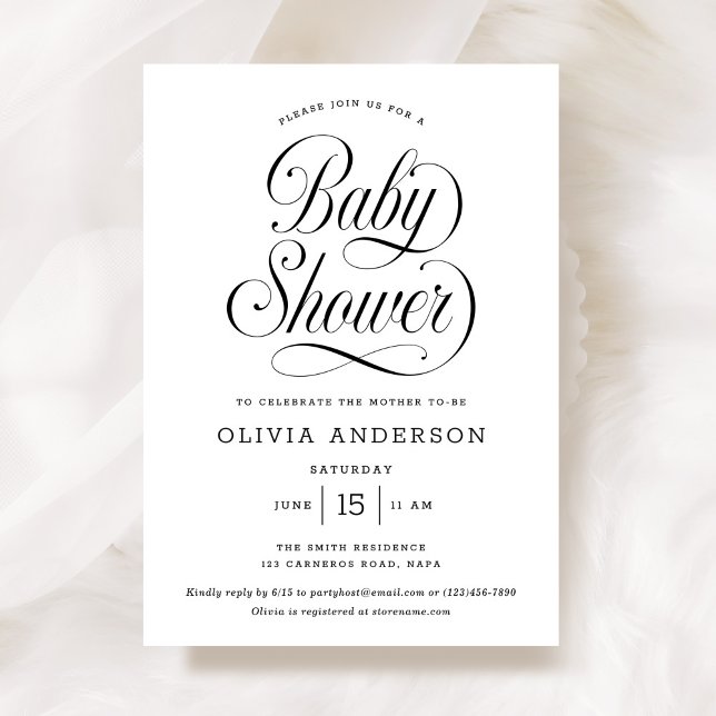 Chic Elegant Script Black & White Baby Shower Inbjudningar (Skapare uppladdad)