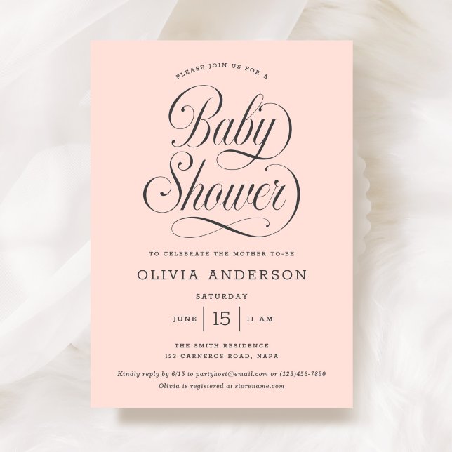 Chic Elegant Script  Blush Pink Girl Baby Shower Inbjudningar (Skapare uppladdad)